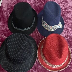 Assorted Fedora and Trilby Hat Bundle - Black, Navy, Pinstripe, Red